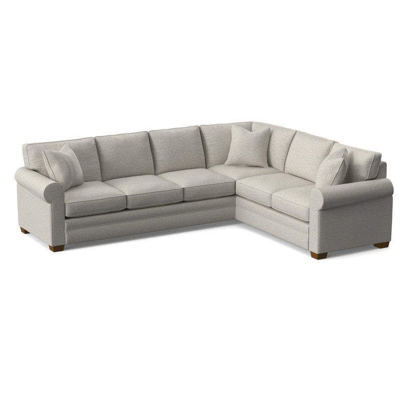 Bedford Upholstered L-Sectional, Havana Finish, White Performance Fabric; 0851-94, Right Hand Facing