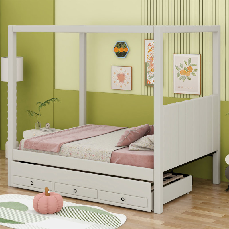 Lit à baldaquin avec rangement Mazion, Beige, Double