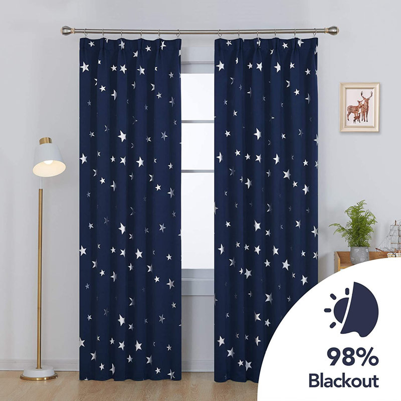 Room Darkening Curtain Pair, 132 W x 214 D cm, Navy Blue