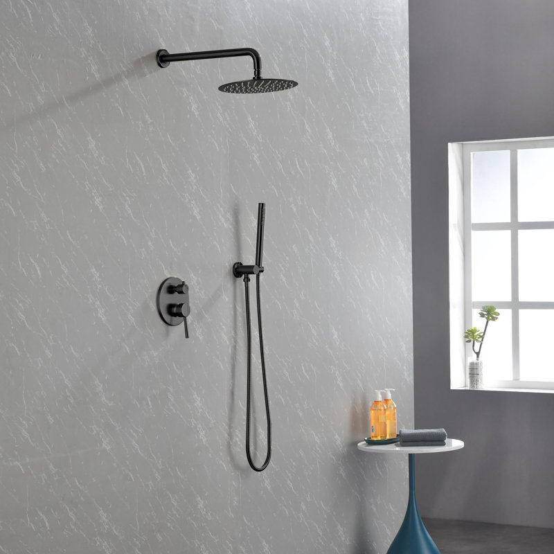 Wall Mounted Shower System with Rain Shower and Handheld Shower, Matte Black