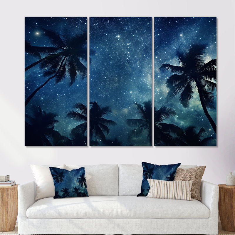 «Sapphire Magical Palm Tree Night», ensemble de reproduction d'art mural palmiers et palmiers, H 28 po x l 36 po x P 1 po