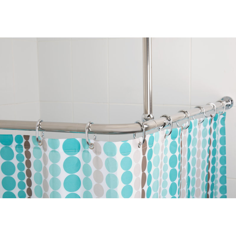 252cm Straight Fixed Shower Curtain Pole & Hook Set