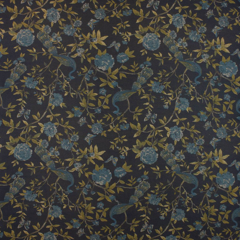 Tissu oiseau de pivoine Prive, Aigue-marine