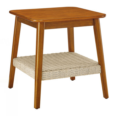 Mid-Century Side Table with Woven Shelf