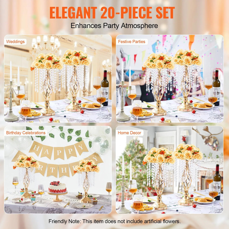 Support de fleur de mariage en cristal doré - présentoir floral pour mariage / dîner / cérémonie / anniversaire Événement de décoration essentiel