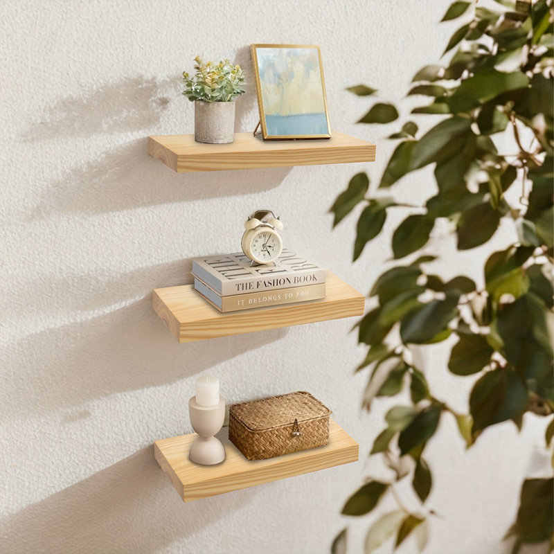 Solid Wood Floating Shelf (Set of 3), Natural Wood