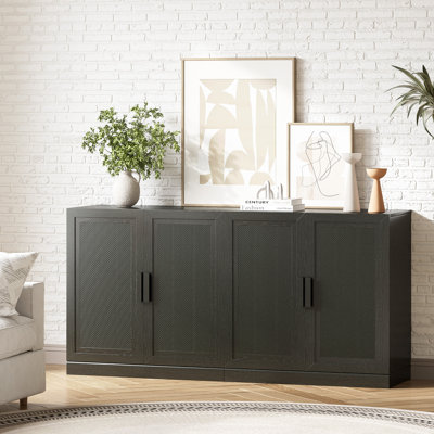 Buffet avec portes en rotin et tablettes réglables