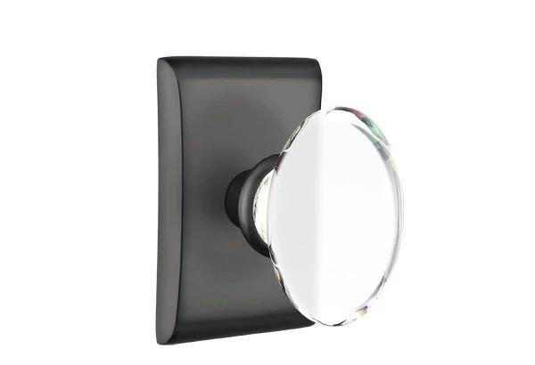 Ensemble de mortaise intérieure Emtek avec rosette Neos et poignée en verre Hampton (LH), Dos plat