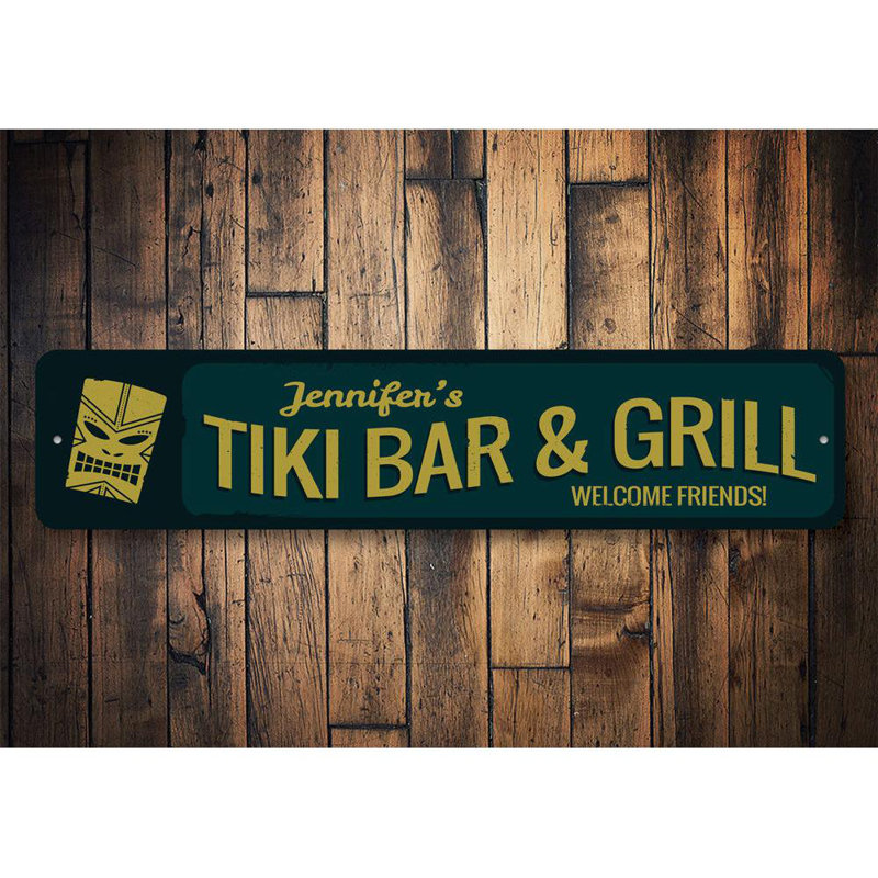 Plaque en aluminium Welcome Tiki Bar and Grill, H 6 po x l 24 po x P 0,06 po