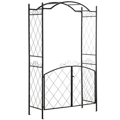 Tonnelle de jardin de 85 po Outsunny, treillis en métal avec barrière, arche de jardin pour vignes grimpantes, décoration de mariage