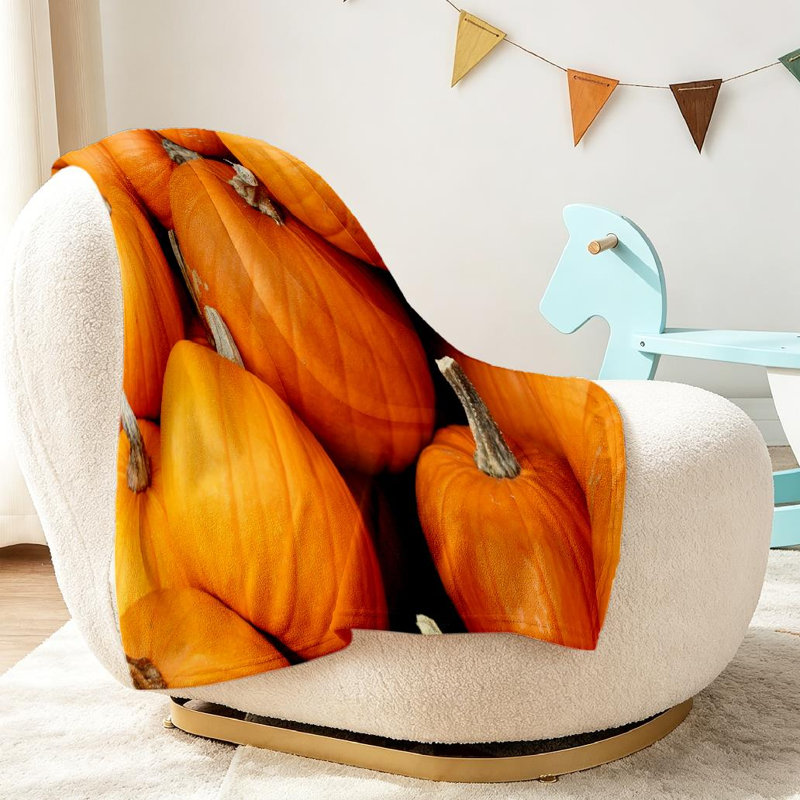 Jeté en molleton orange ultra doux en flanelle orange, imprimé festif à une face, Jeté 30 po x 40 po