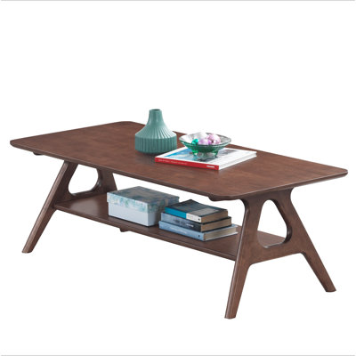 Mid-Century Modern Wood Coffee Table With Shelf