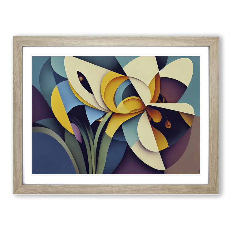 Abstract Iris Flower - Single Picture Frame Print, 46cm H x 64cm W x 2cm D, Oak