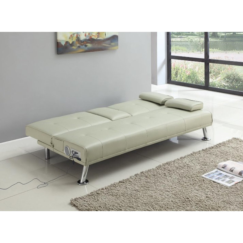 Comerford 3 Seater Faux Leather Sofa Bed, Cream, 51cm H x 165cm W x 75cm D