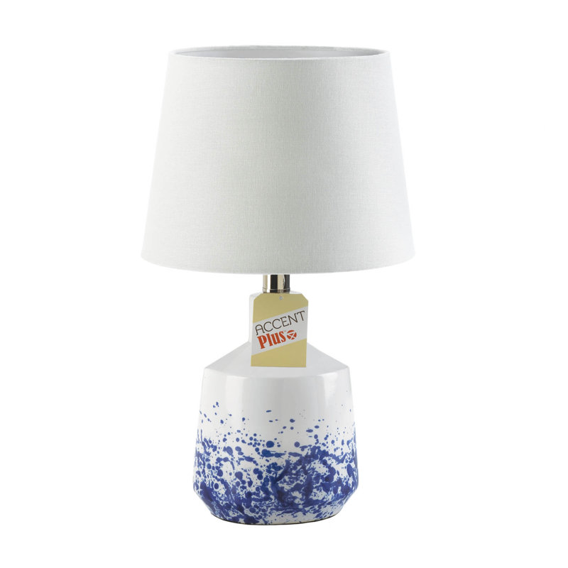 White and Blue Porcelain Table Lamp with Linen Shade