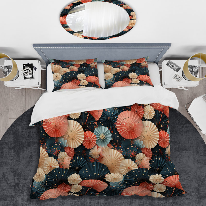 Ensemble de housse de couette Paper Fans And Parasols, Housse de couette pour grand lit et 2 taies décor