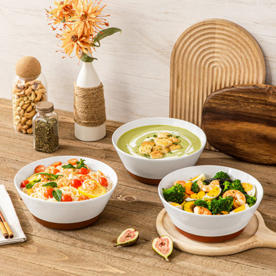 3-Piece 1620ml Sesame Glaze Stoneware Pasta Bowl Set