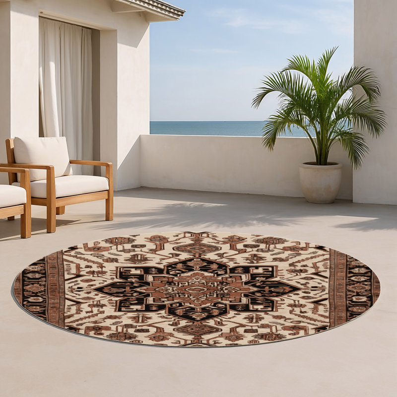 Tapis d'intérieur et d'extérieur brun Persian, Rond 5 pi