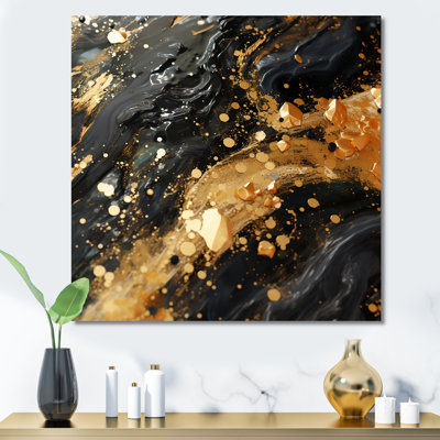 Gold and black Galactic Drift - Tachisme Wall Art