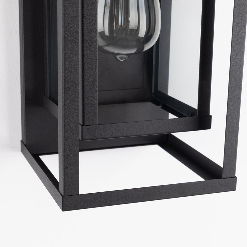 Rasharkin Classic Outdoor Wall Sconce 1 Light Rectangular Metal Frame and Clear Glass Shade Waterproof, Matte Black