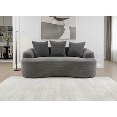 Canapé incurvé 65,35 po avec coussins à ressorts ensachés pour siège moelleux, petit espace avec 3 coussins décoratifs, sans assemblage, gris