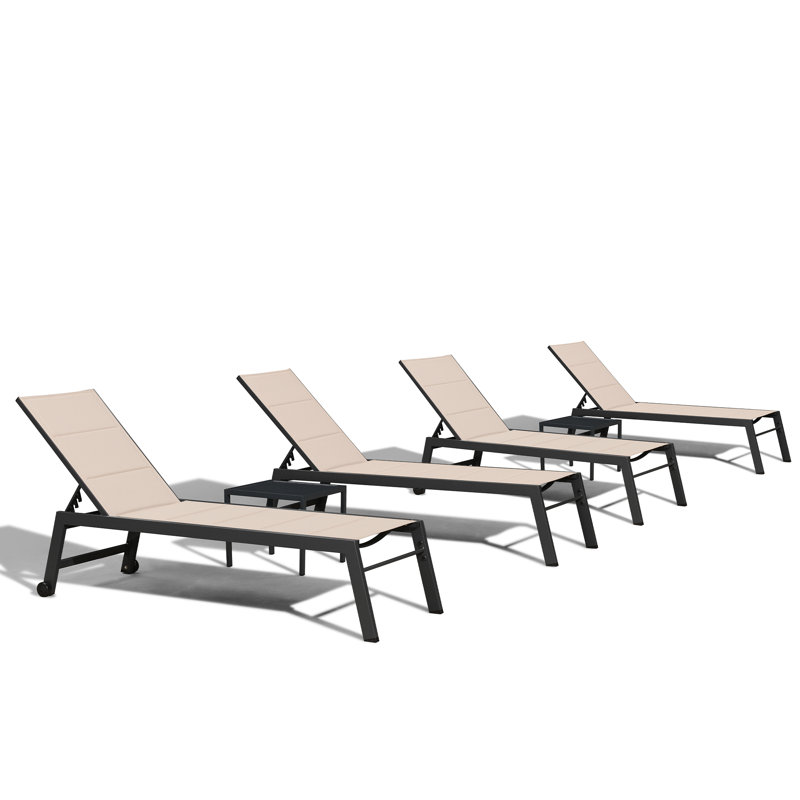 Ensemble de chaises longues inclinables 83,45 po, Kaki