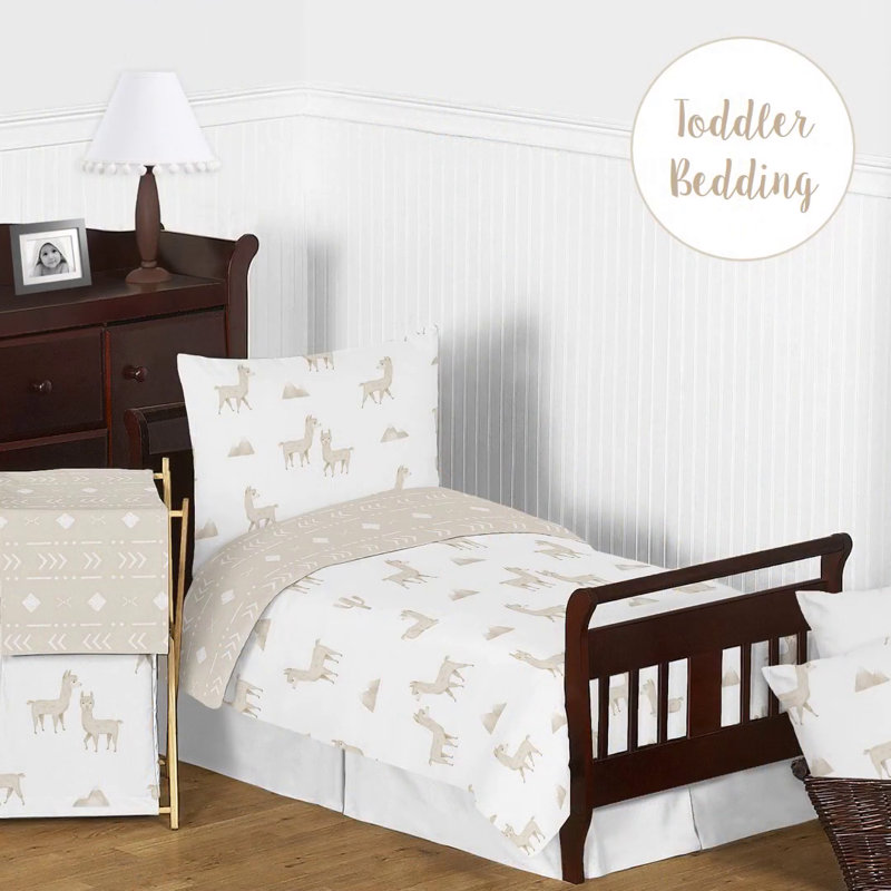 Taupe and White Boho Llama Print Microfiber Crib Sheet