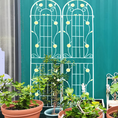 4 treillis de jardin en métal blanc crème de 86,7 po x 19,7 po, rouille - pour concombre, base de fleurs pour l'extérieur, assemblage sans effort, treillis antirouille de 86,7 po x 19,7 po, plantes grimpantes, accessoire, installation simple