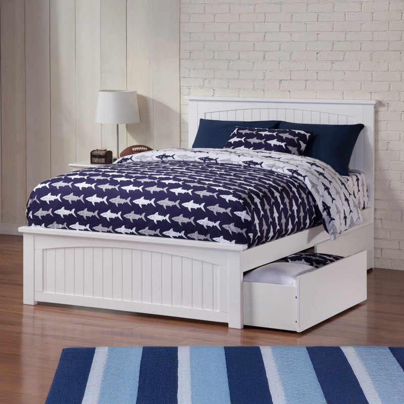Kindig Solid Wood Coastal Cottage Platform Bed with Matching Footboard and Storage Drawers, White, Full