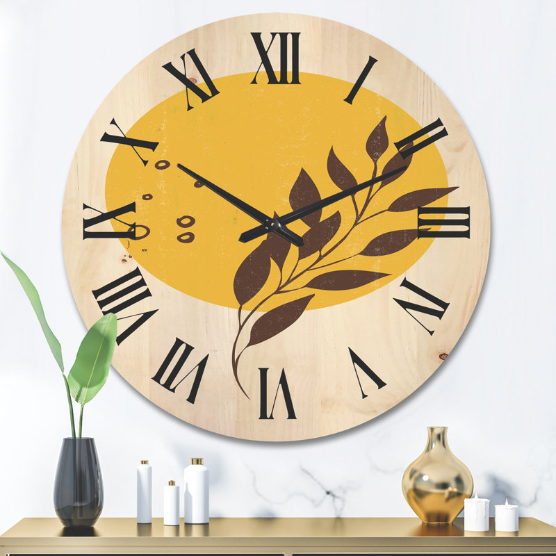 Horloge murale abstraite soleil et lune avec feuille tropicale II, Grand