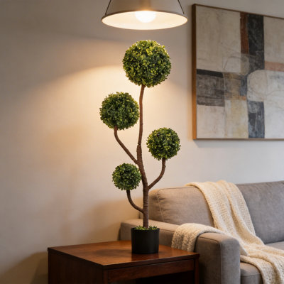 Topiary Tree 5FT Artificial Boxwood Plant, Triple Ball Shaped Faux Potted Tree with Cement Planter, Waterproof UV-Resistant Greenery for Indoor Outdoor Home & Office Decor