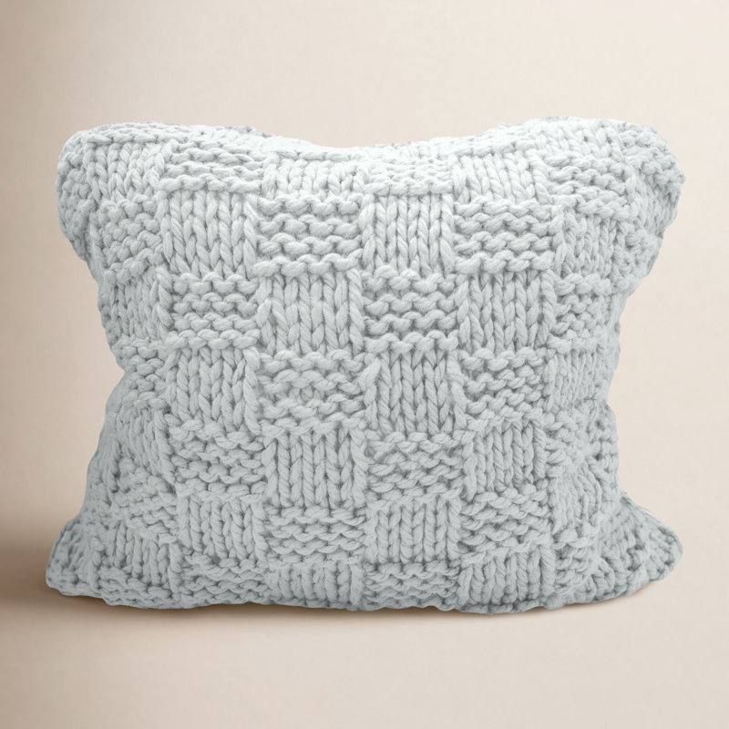 Chess Hand Knitted Solid Textured Chess Pattern Square 27x27 inch Euro Sham, Gray