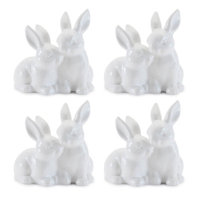 Couple de petits lapins de jardin en céramique