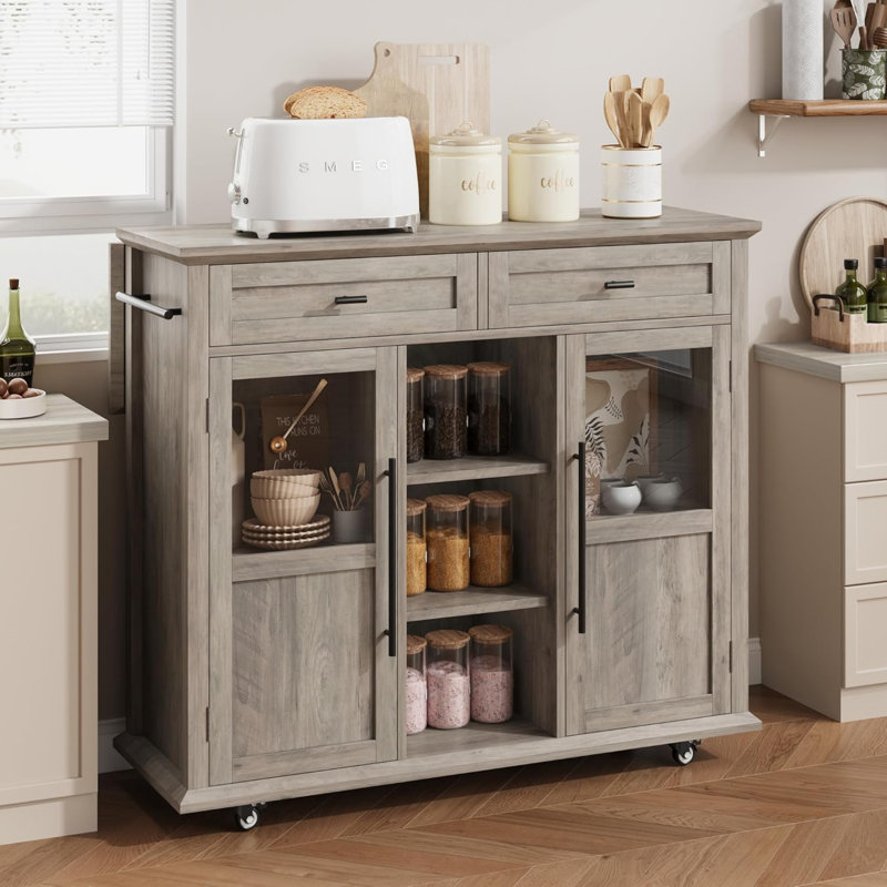 Chariot de cuisine sur roulettes pour îlot de cuisine avec table pliable 2 niveaux avec tablette de rangement et support à serviettes pour petits espaces