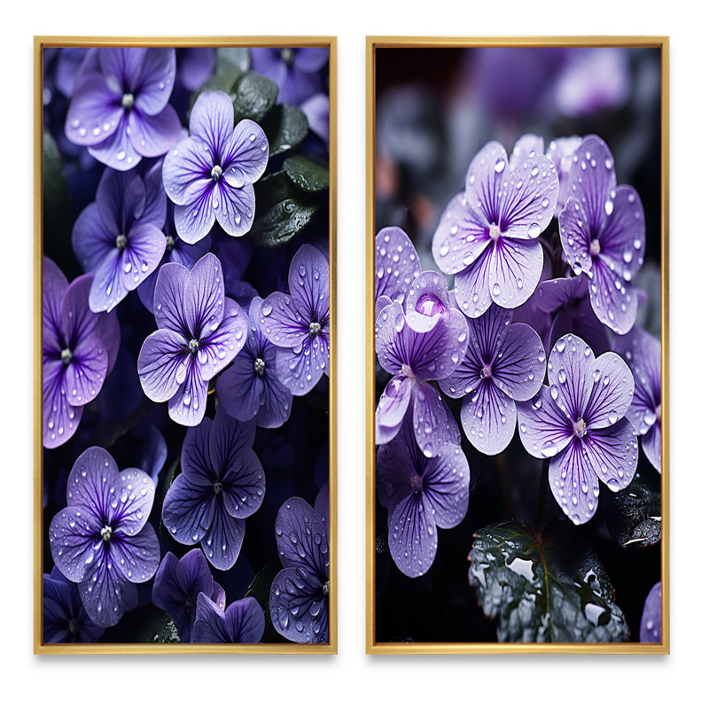 «Violets Whispering Photo», 2 pièces, Encadrement doré, H 20 po x l 24 po