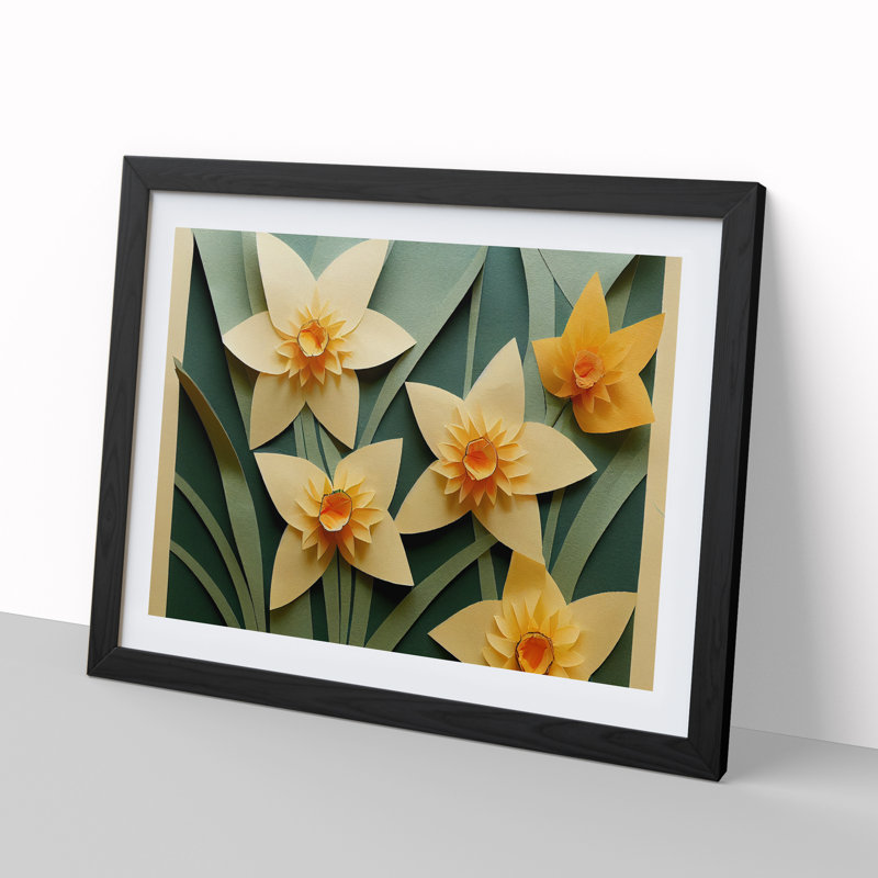 Pleasing Daffodil Flowers - Single Picture Frame Print, Black Framed, 46cm H x 64cm W x 2cm D