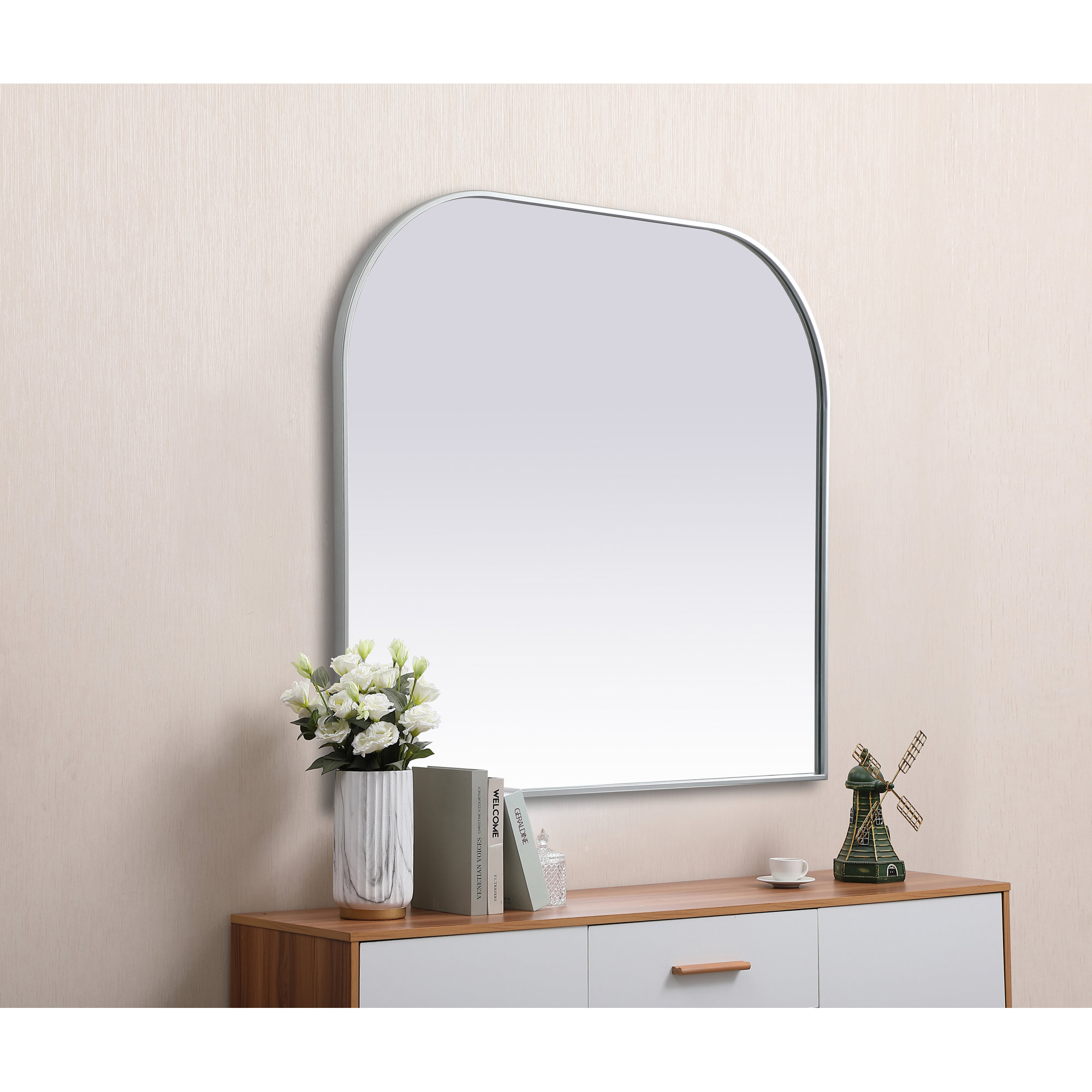 Sabine Metal Wide Arch Wall Mirror, Silver, 38" x 42"