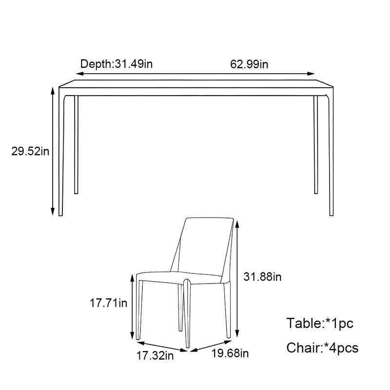 Aluminum alloy rectangular rock plate table set, 29.52"H x 62.99"L x 31.49"W