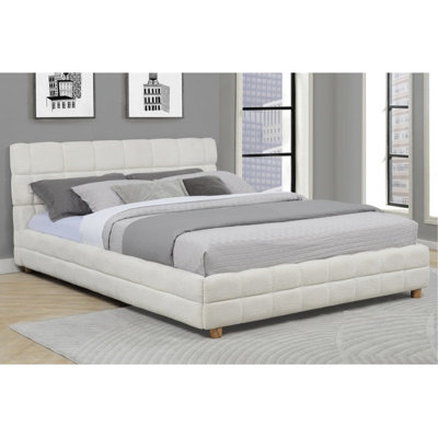 Grand lit plateforme à profil bas avec revêtement en polaire douce et grille - tête de lit, cadre pour chambre à coucher, bois franc d'ingénierie, cadre de chambre à coucher moderne à assembler requis, contreplaqué,