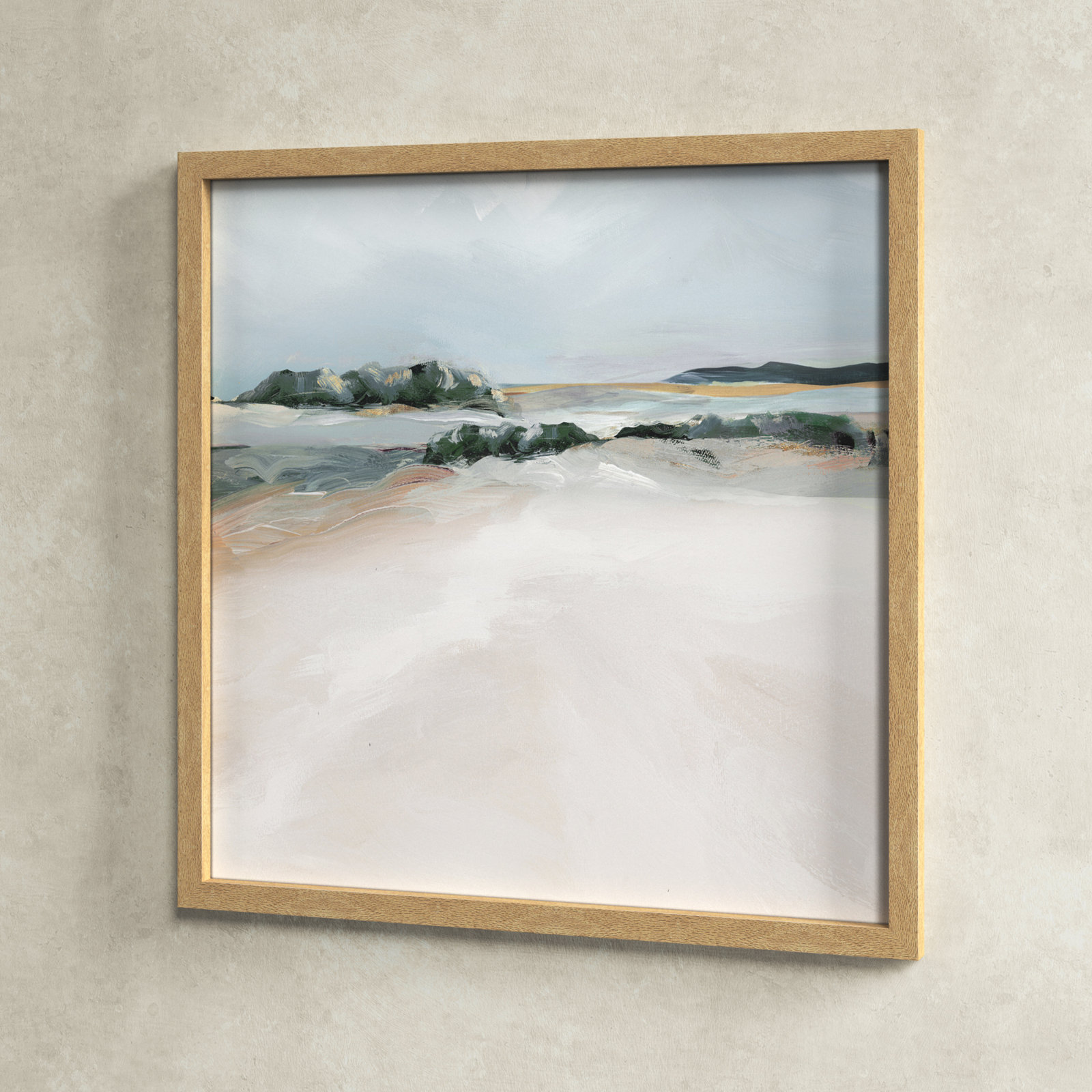 Anelis "Shimmering Path" Painting, 33" H x 33" W x 1.12" D, Natural Framed