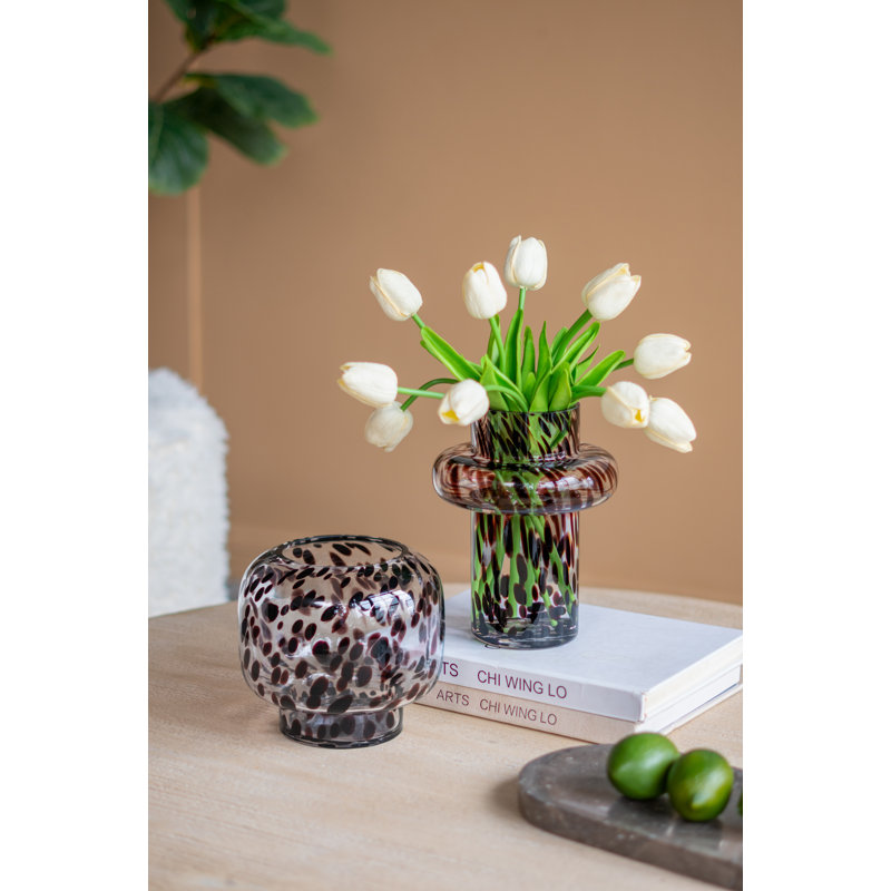 Calderon D6.3X5.7" Clear Glass Accent Vase With Artistic Amber Spots