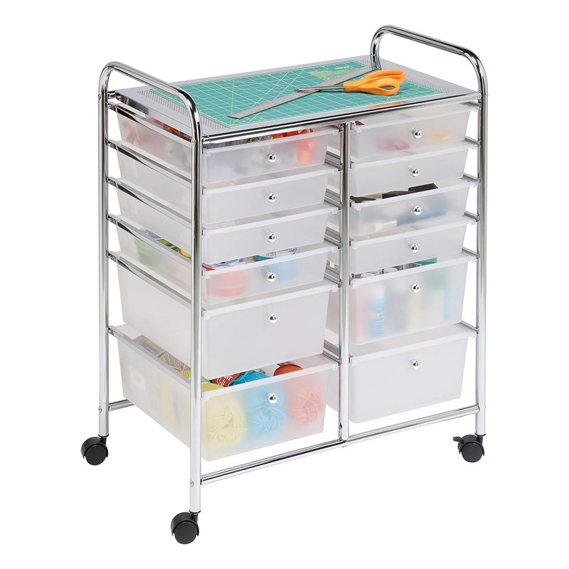 Chariot de rangement roulant avec organisateur et 12 tiroirs en plastique