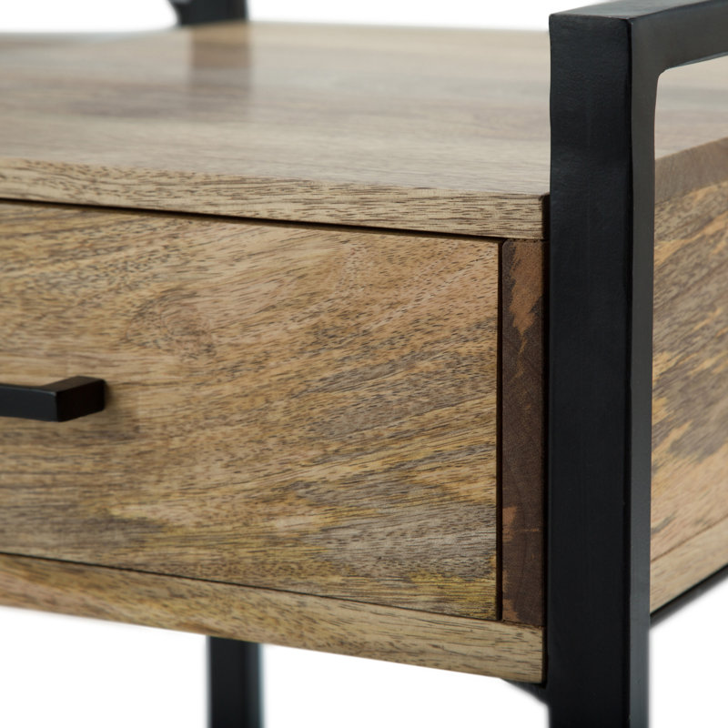 Riverside Black Metal and Natural Wood 20" Industrial Side Table with Storage