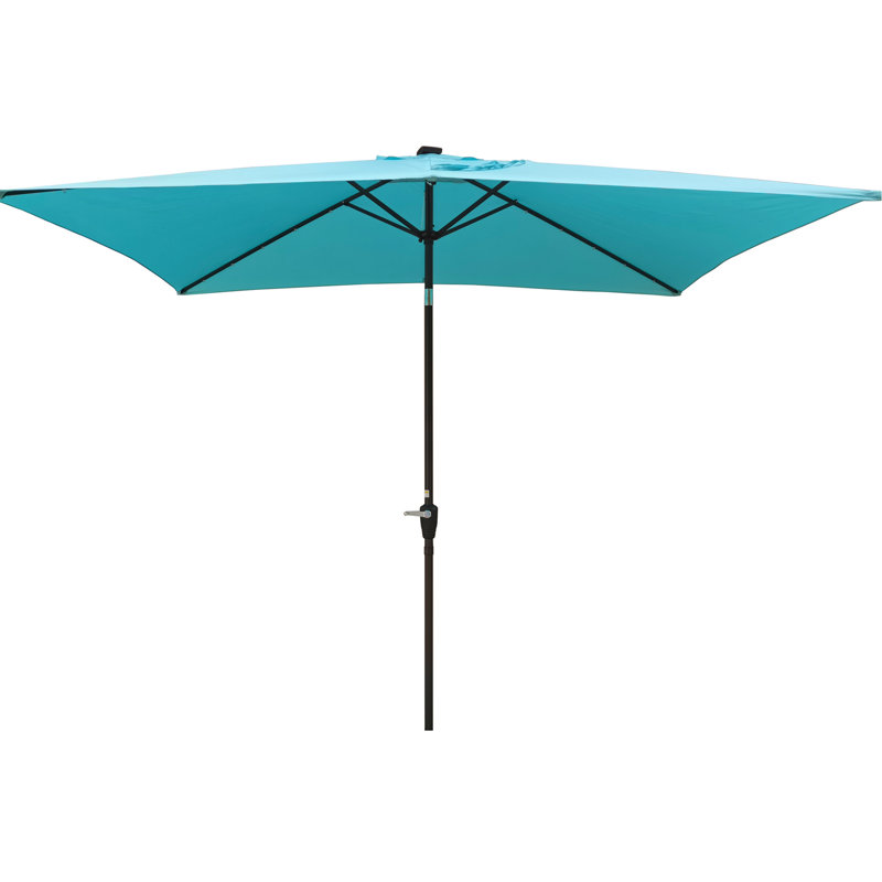 Parasol d'extérieur rectangulaire de 10 pi x 6,5 pi en turquoise - Lumières à DEL solaires, protégées, avec manivelle et fonction d'inclinaison pour le jardin, la piscine, le mécanisme turquoise