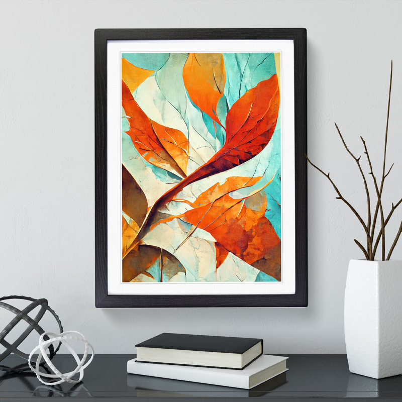 Abstract Leaf Art No.3 - Wall Art, Black Framed, White, 64cm H x 46cm W
