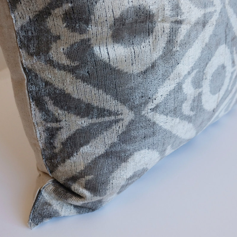 Kara Feather Throw Pillow, Gray/White/Beige Ikat, 24" x 24"