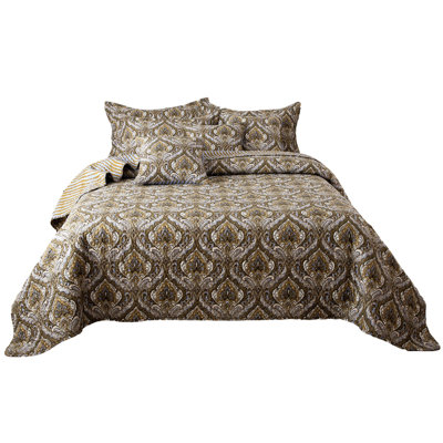 Bohemian Polyester Damask Coverlet Set