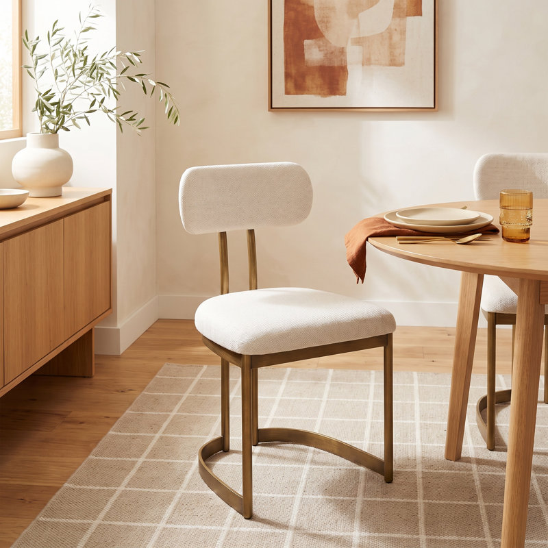 Margot Upholstered Dining Chair, Linen Off White Dhurrie