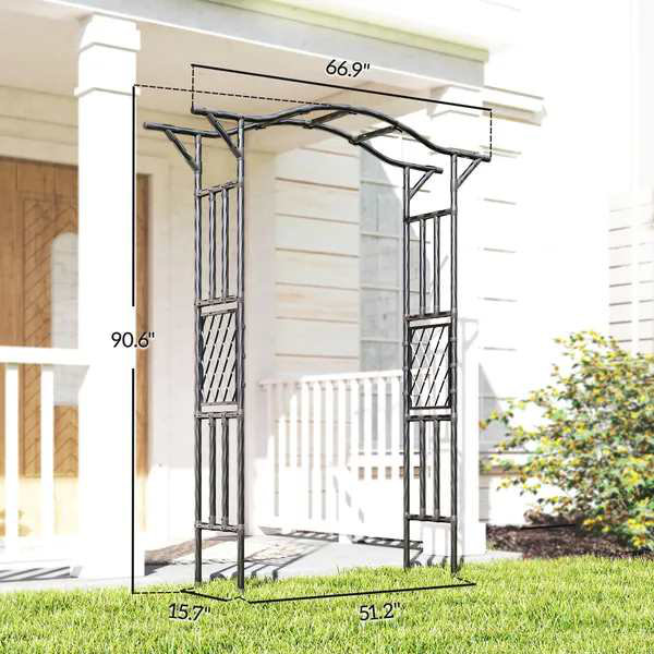 Arche de jardin, treillis d'arche de jardin en acier enduit de polyéthylène avec plateau allongé, noir