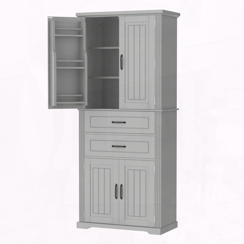 Grande armoire de rangement 72,5 pouces avec 2 tiroirs et tablettes de porte - Gris, Gris